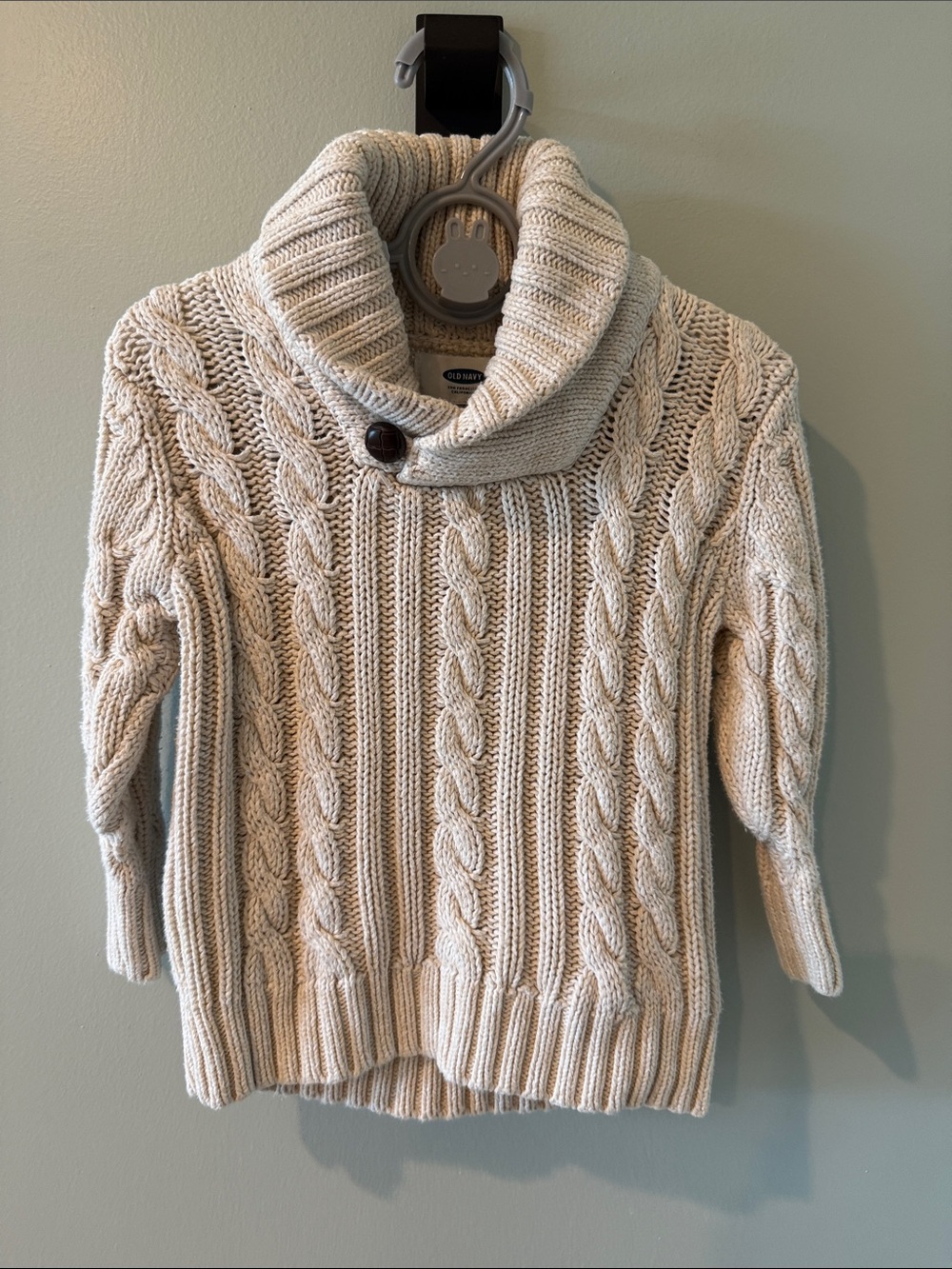 Old Navy Cream 18-24mo Cable Knit Shawl-Collar Sweater